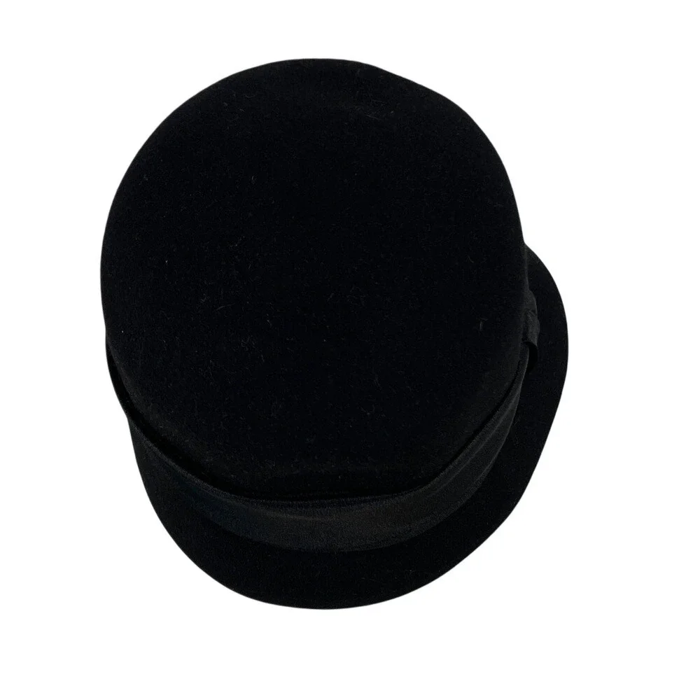San Diego Hat Co Black 100% Wool‎ Felt Cloche Hat Satin Ribbon Bow Vintage Style